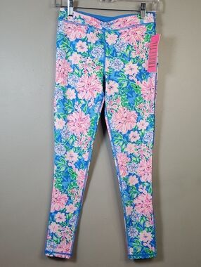 NWT Lilly Pulitzer Luxletic Girls High Rise, Blue & Pink Floral Leggings. XL